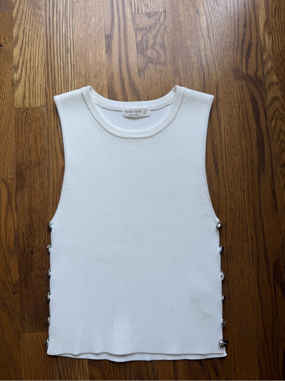 Miss Love Ivory Sleeveless Knit Tank with Side Button Accents